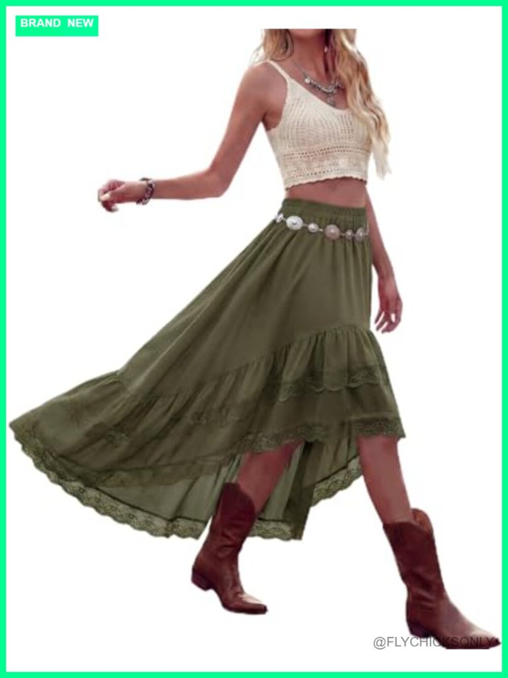 Women's High Low Lace Ruffle Boho Maxi Skirt 95% Polyester 5% Elastane